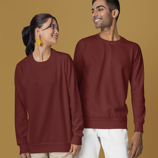 300 GSM Unixex Solid 100% Cotton Sweatshirt - Maroon | Pack of 1