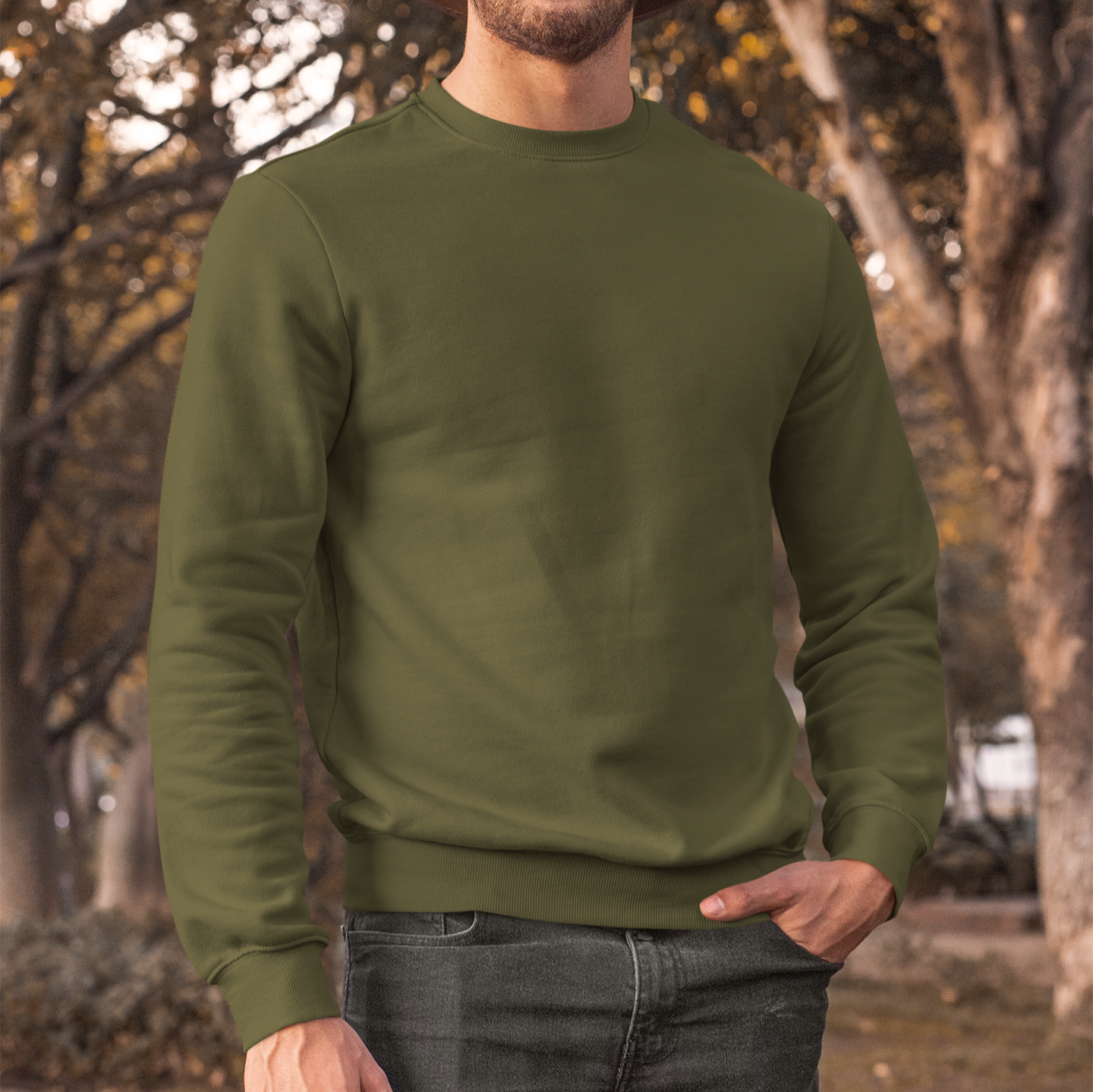 300 GSM Unixex Solid 100% Cotton Sweatshirt - Olive Green | Pack of 1