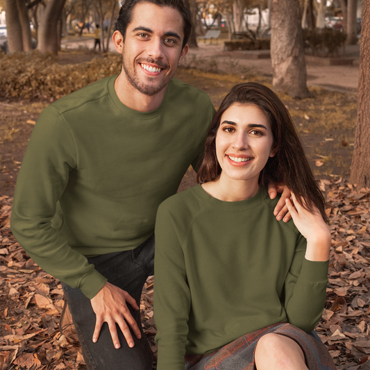 300 GSM Unixex Solid 100% Cotton Sweatshirt - Olive Green | Pack of 1